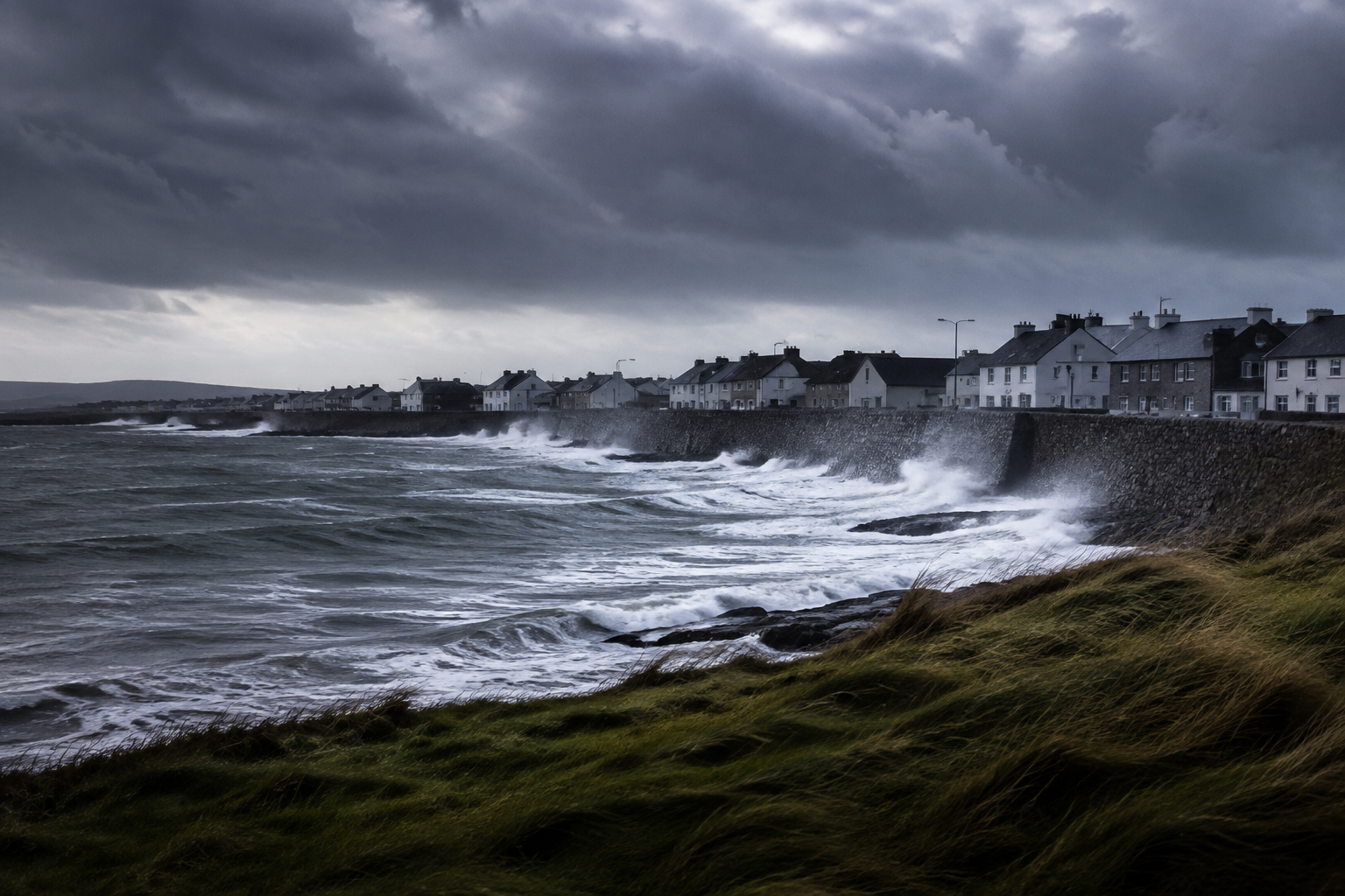 Illustrative storm along an Irish coast